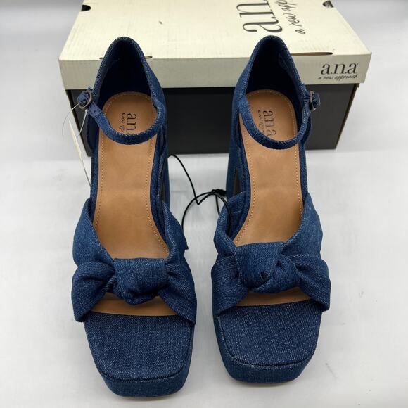 a.n.a Womens Holland Heeled Sandals Denim Platform Size 9.5M - Picture 2 of 15